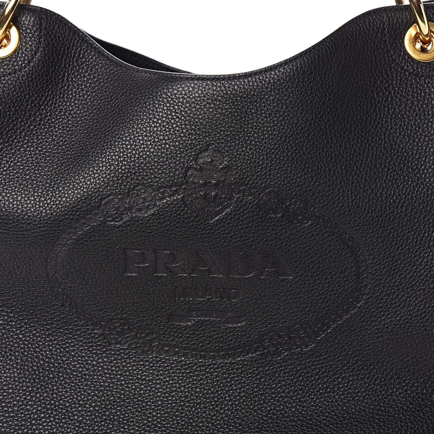 Vitello Phenix Embossed Logo Hobo Black