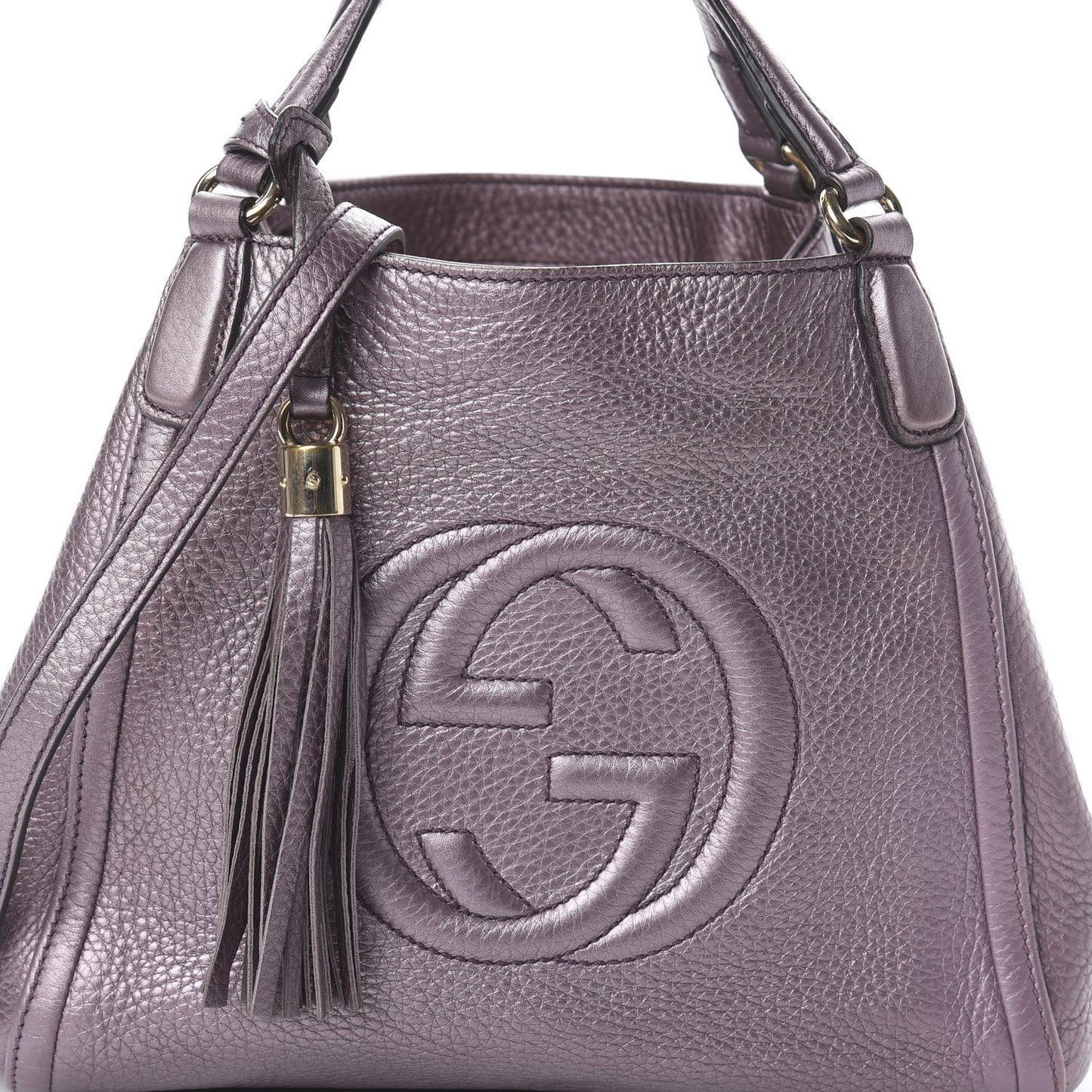 Metallic Pebbled Calfskin Small Soho Shoulder Bag Purple