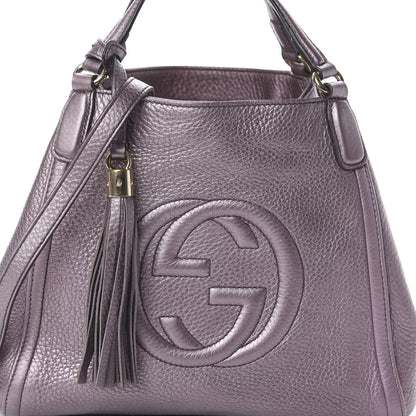 Gucci Metallic Pebbled Calfskin Small Soho Shoulder Bag Purple 8 of 8