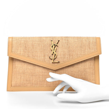 Saint Laurent Micro Raffia Uptown Pouch Natural Hay Blush 2 of 10