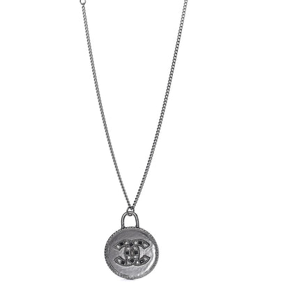 Chanel Crystal CC Medallion Necklace Ruthenium Black 1 of 9