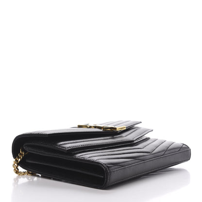 Saint Laurent Lambskin Matelasse Chevron Monogram Sulpice Chain Wallet Black 4 of 10