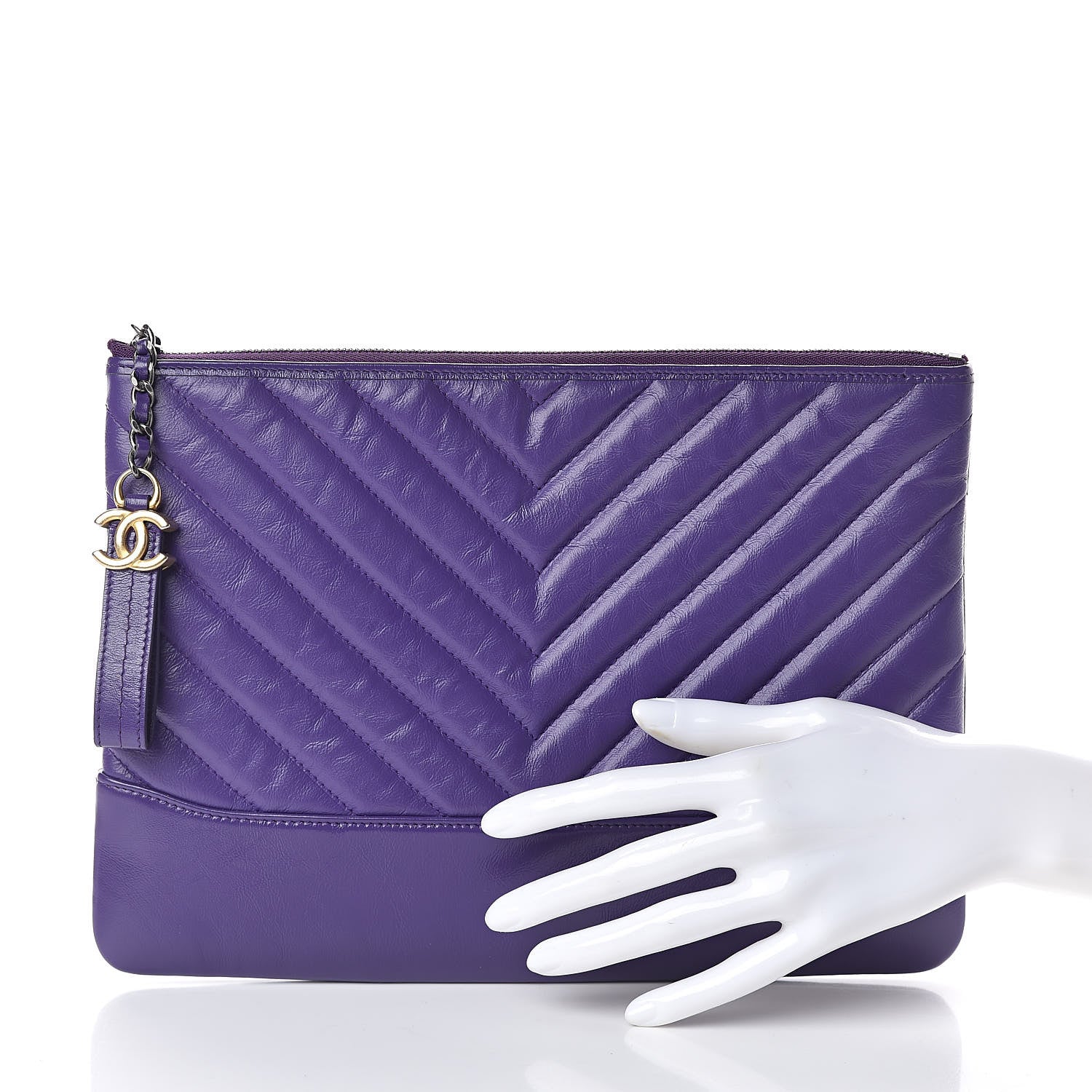 Chanel Aged Calfskin Chevron Quilted Gabrielle Cosmetic Case Purple 2 of 7