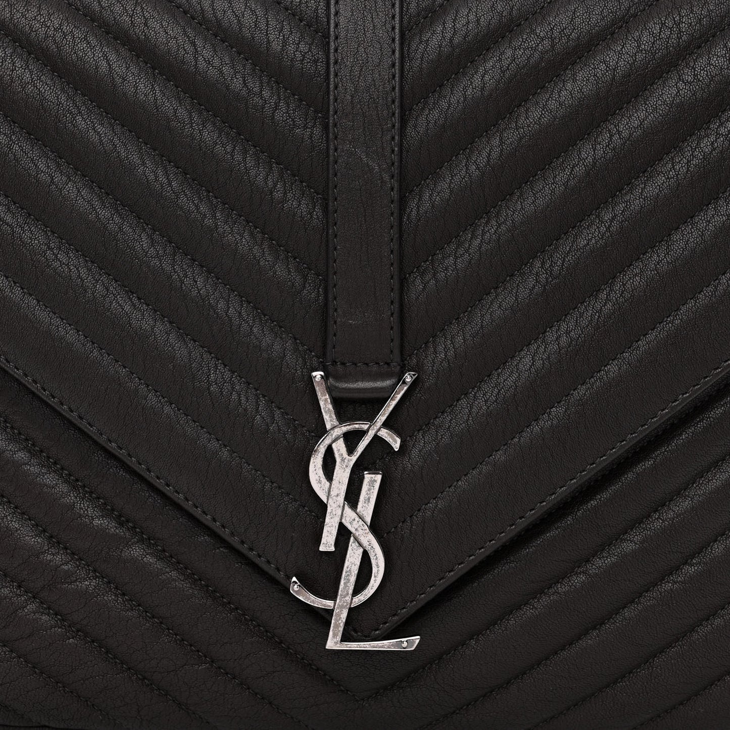 Sheepskin Matelasse Chevron Monogram Large College Satchel Black Tulip