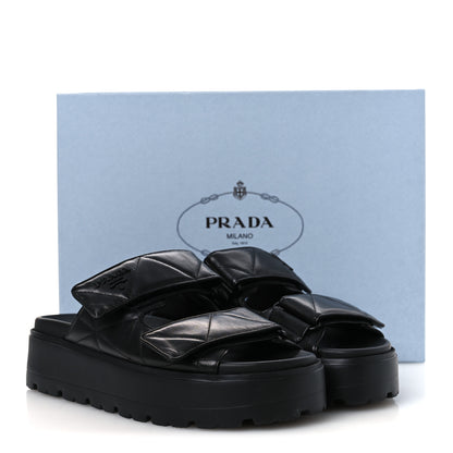 Prada Nappa Quilted Padded Logo Platform Slide Sandals 39.5 Black 13 of 13