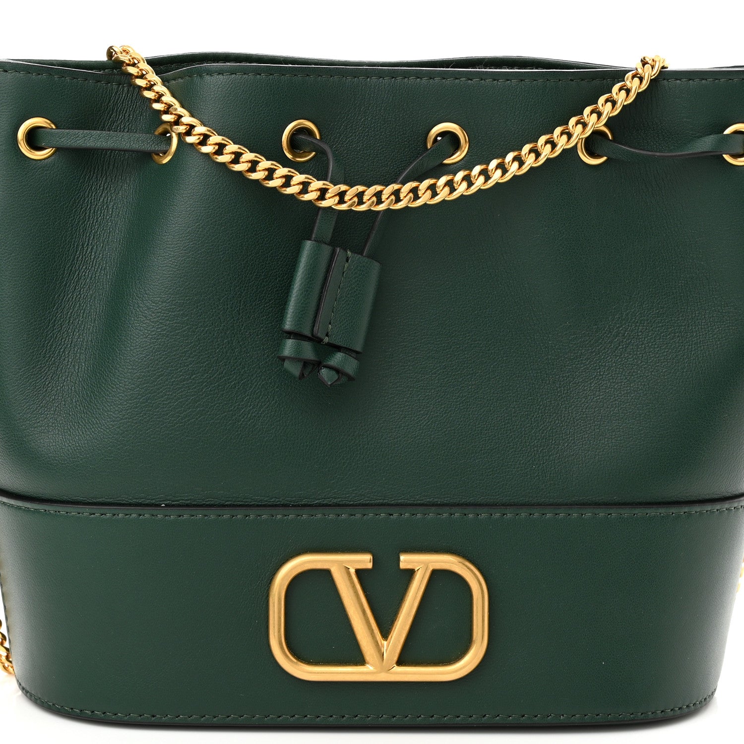 Valentino Garavani Nappa Mini VLogo Signature Chain Bucket Bag English Green 7 of 9
