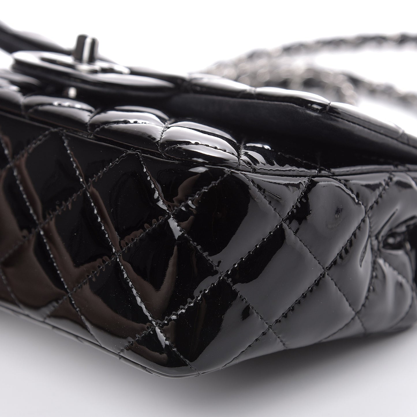 Patent Calfskin Quilted Mini Rectangular Flap Black