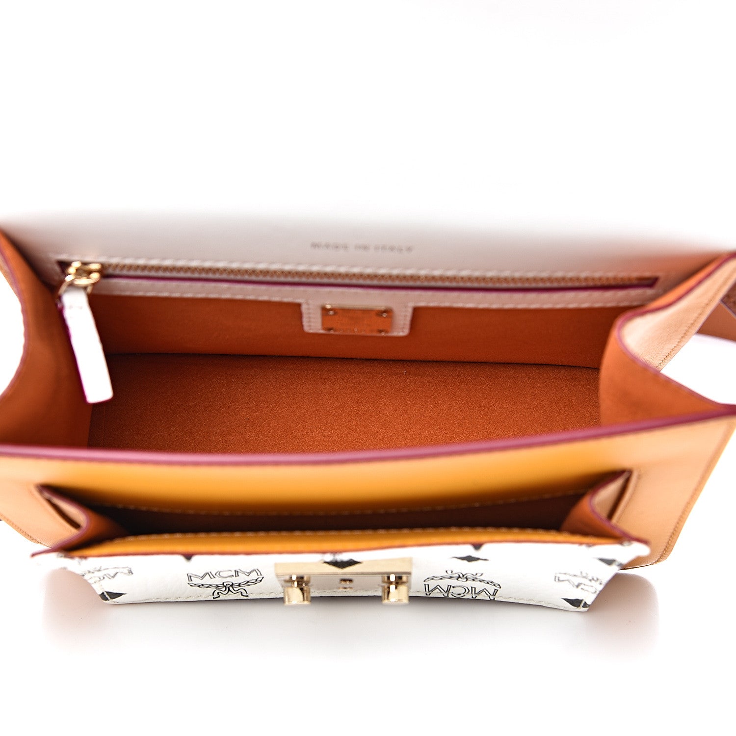 MCM Visetos Small Patricia Satchel Cognac White 4 of 10