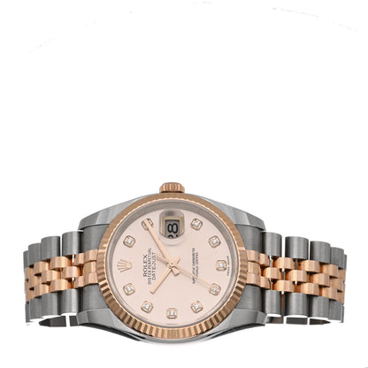 Rolex Stainless Steel 18K Everose Gold Diamond 36mm Oyster Perpetual Datejust Watch Silver 116231 2 of 5