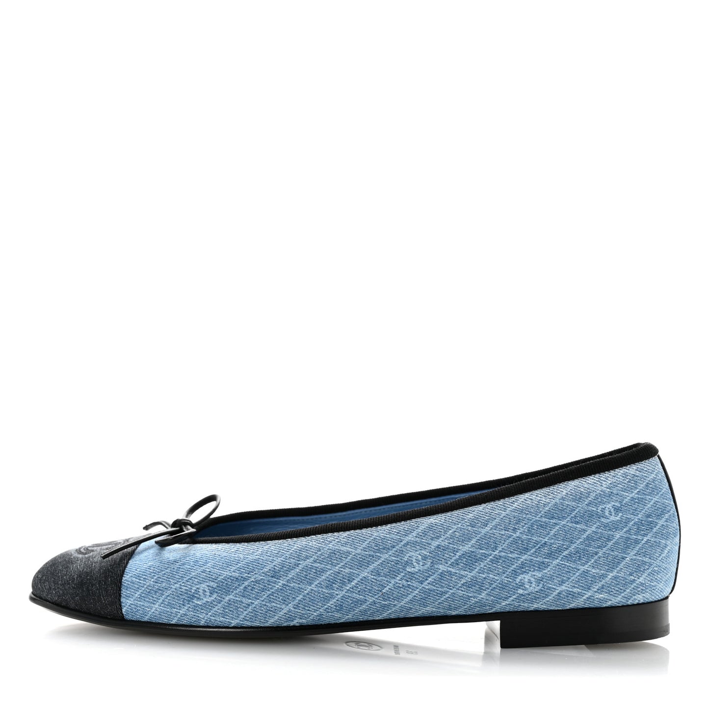 Denim Printed Quilt CC Cap Toe Ballerina Flats 39 Light Blue Dark Grey