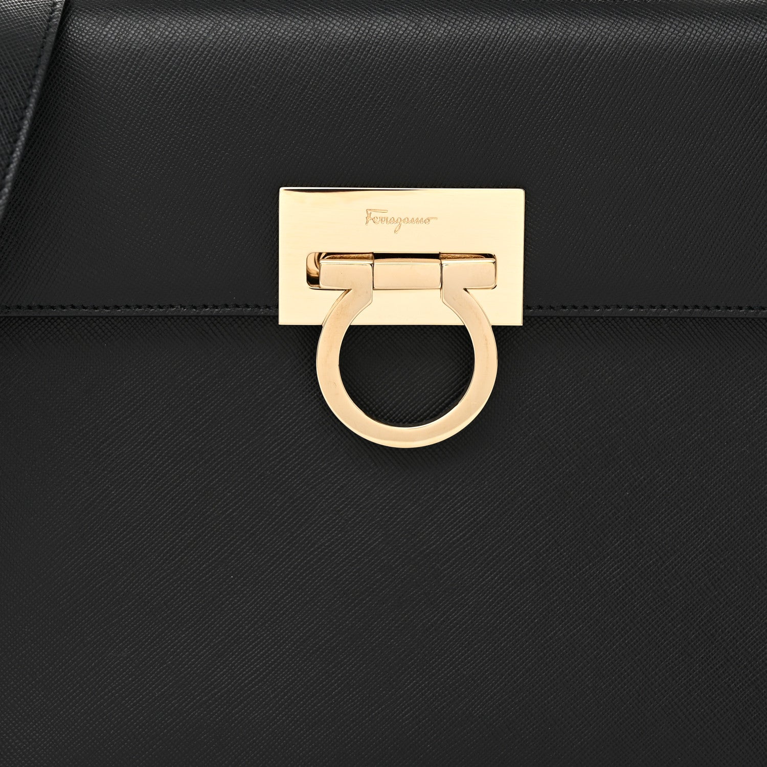 Salvatore Ferragamo Hammered Calfskin Gancini Top Handle Bag Black 7 of 9