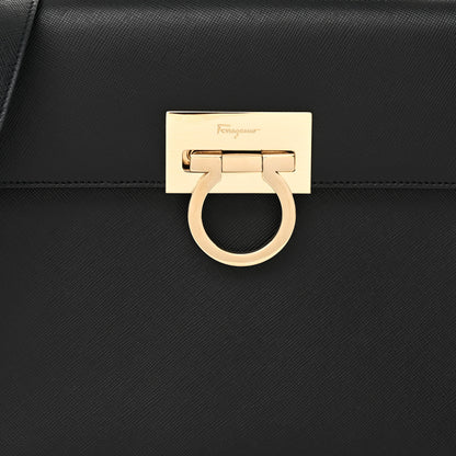 Salvatore Ferragamo Hammered Calfskin Gancini Top Handle Bag Black 7 of 9