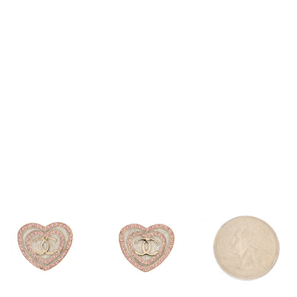 Chanel Resin Crystal CC Heart Earrings Gold Pink 2 of 4