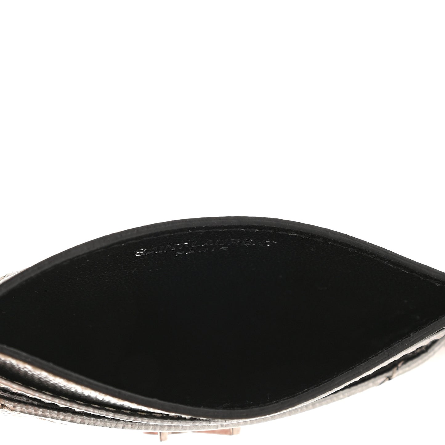 Metallic Grain De Poudre Matelasse Chevron Monogram Credit Card Case Argento