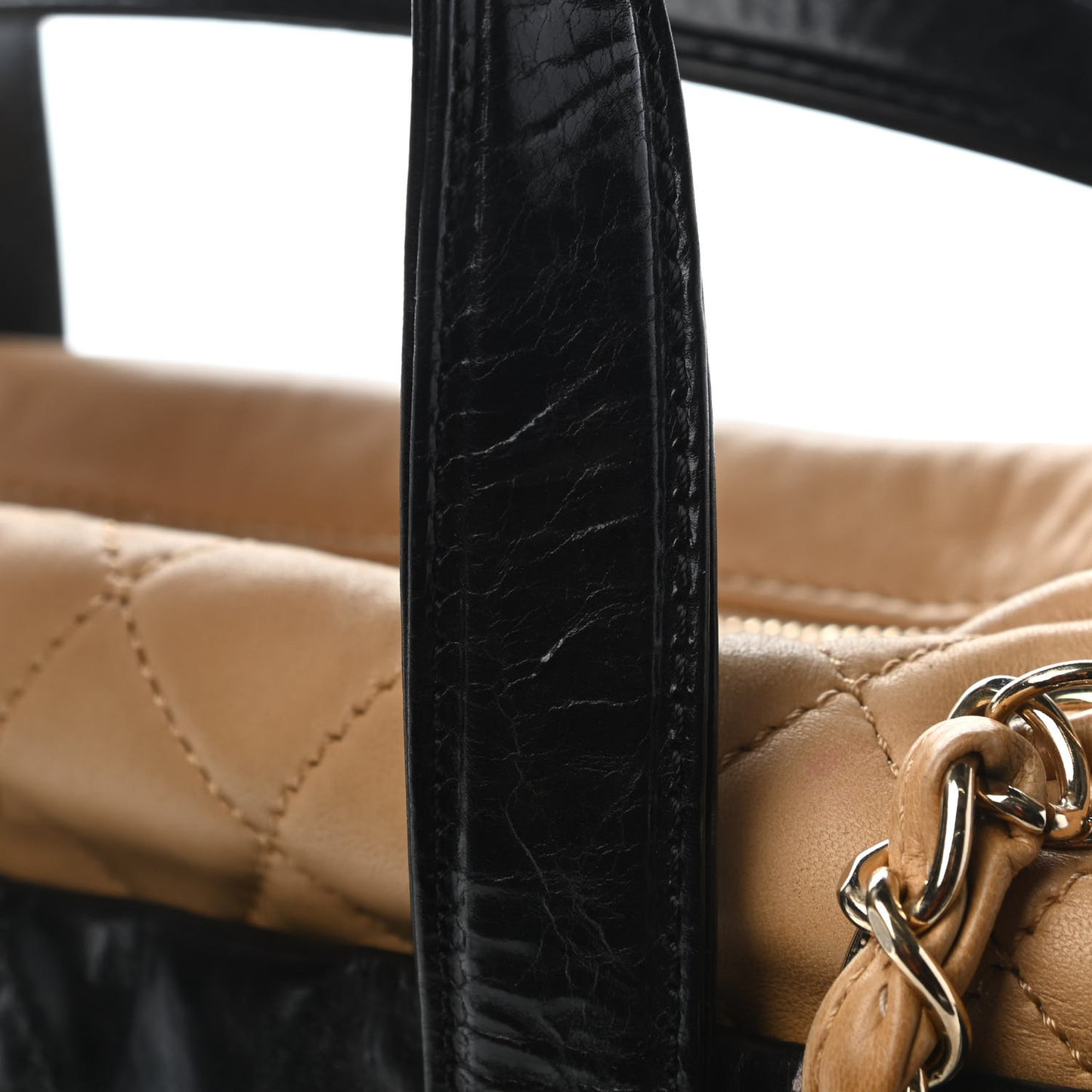 Glazed Calfskin Lambskin Portobello Tote Black Beige