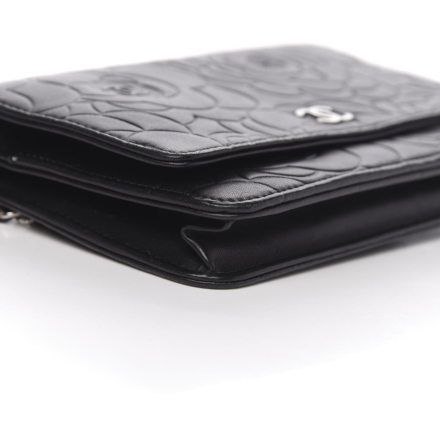 Chanel Lambskin Camellia Embossed Wallet on Chain WOC Black 10 of 12