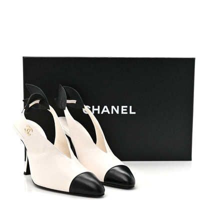Chanel Lambskin Slingback Pumps 40 White Black 10 of 10