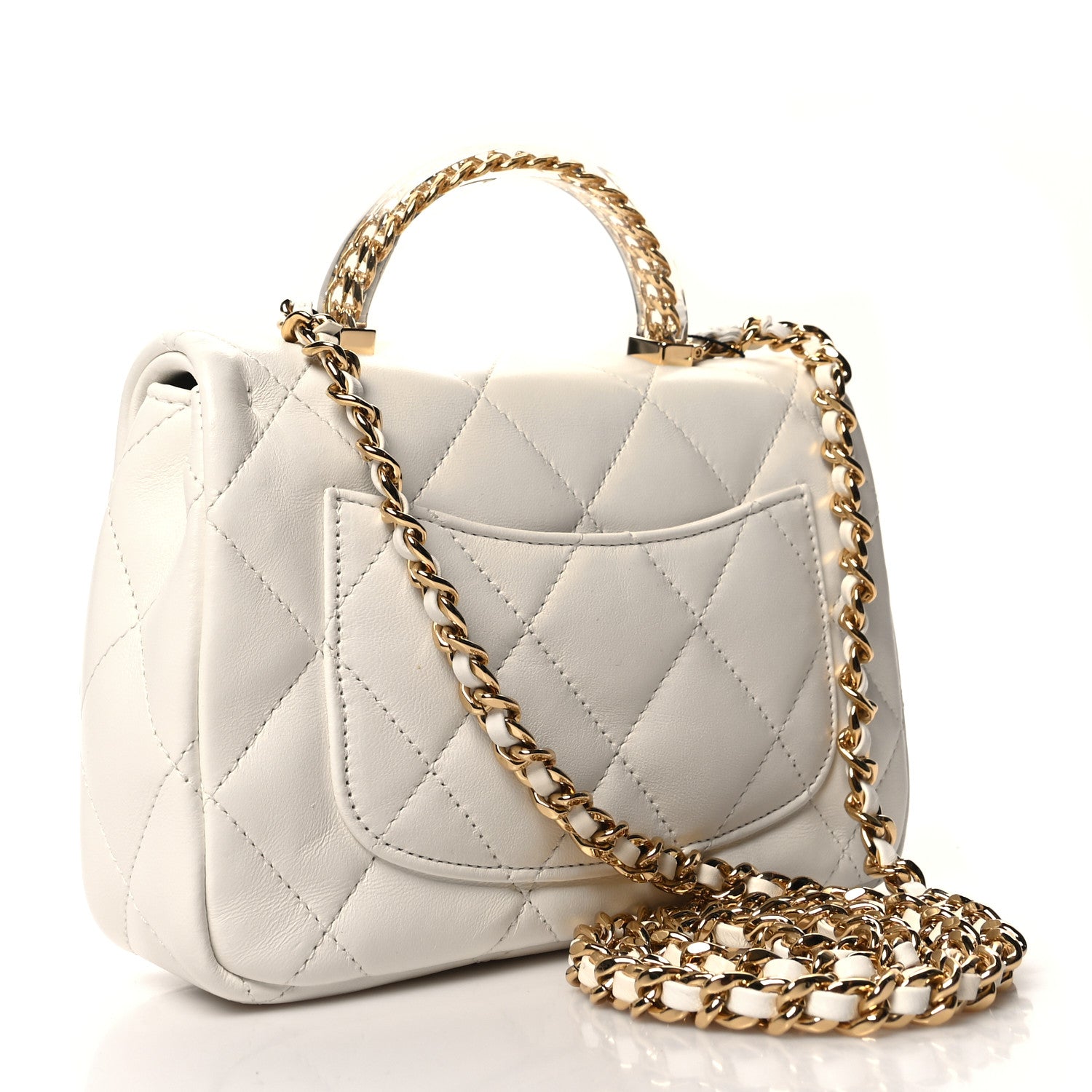 Chanel Lambskin Resin Quilted Top Handle Flap White 3 of 11