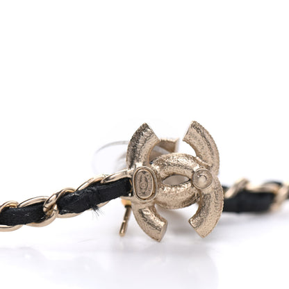 Chanel Pearl Calfskin Chain Long Earrings Gold Black 4 of 5