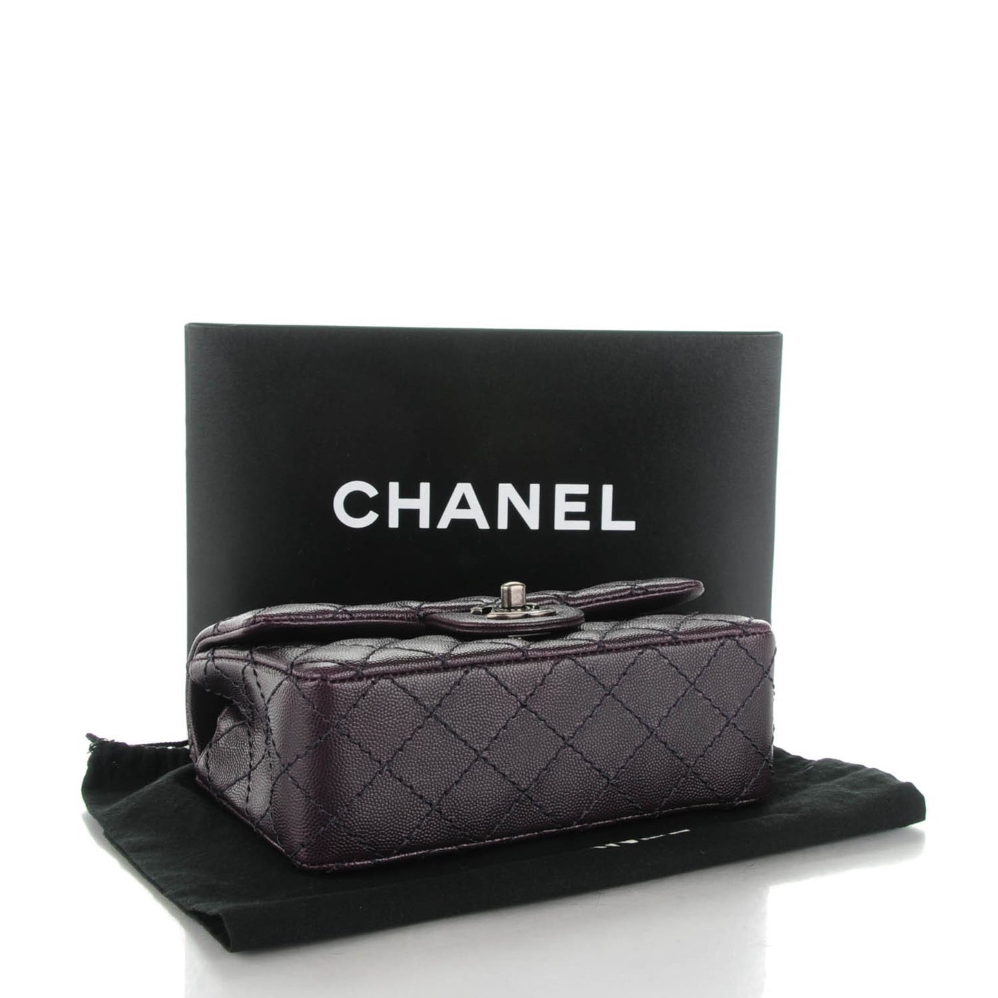 Washed Caviar Quilted Mini Rectangular Flap Dark Purple