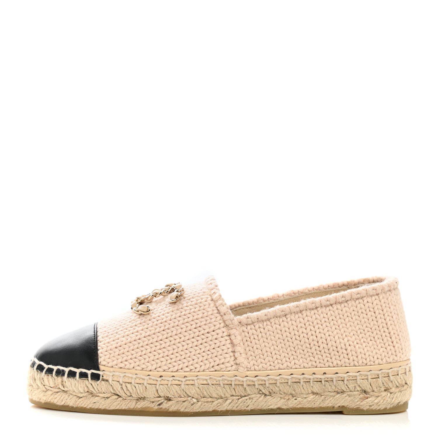 Chanel Knitted Wool Lambskin Chain CC Espadrilles 38 Beige Black 1 of 10