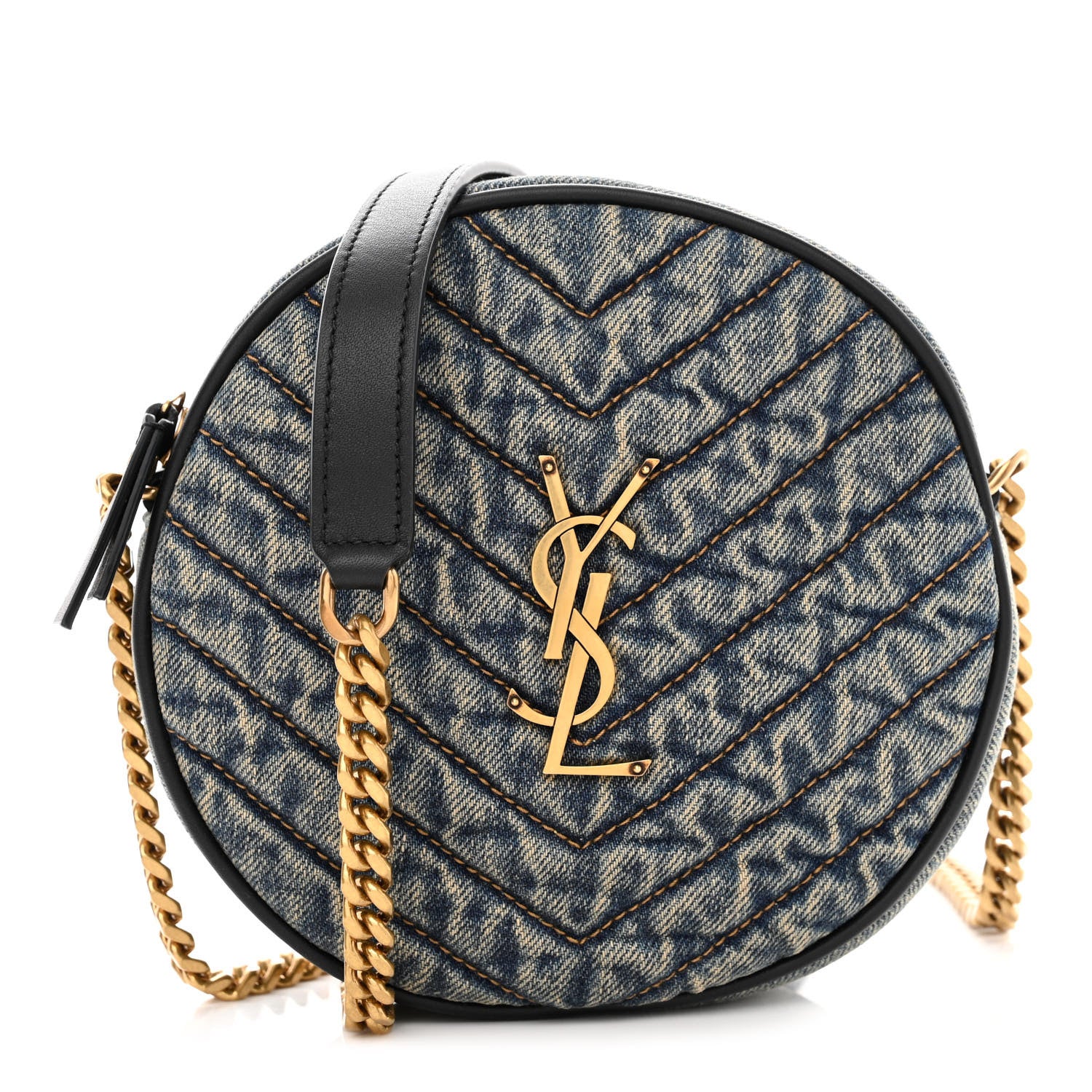 Saint Laurent Denim Quilted Monogram Round Crossbody Bag Rodeo Blue 1 of 13