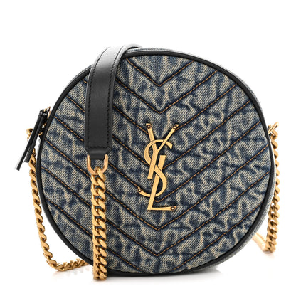 Saint Laurent Denim Quilted Monogram Round Crossbody Bag Rodeo Blue 1 of 13