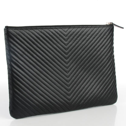 Chanel Caviar Chevron Medium Cosmetic Case Black 3 of 7