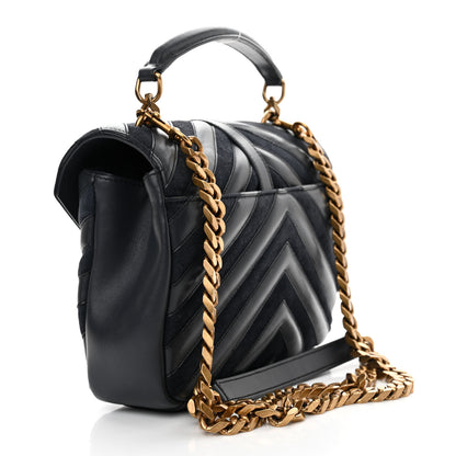 Saint Laurent Calfskin Suede Matelasse Chevron Monogram Medium College Bag Marine 3 of 11