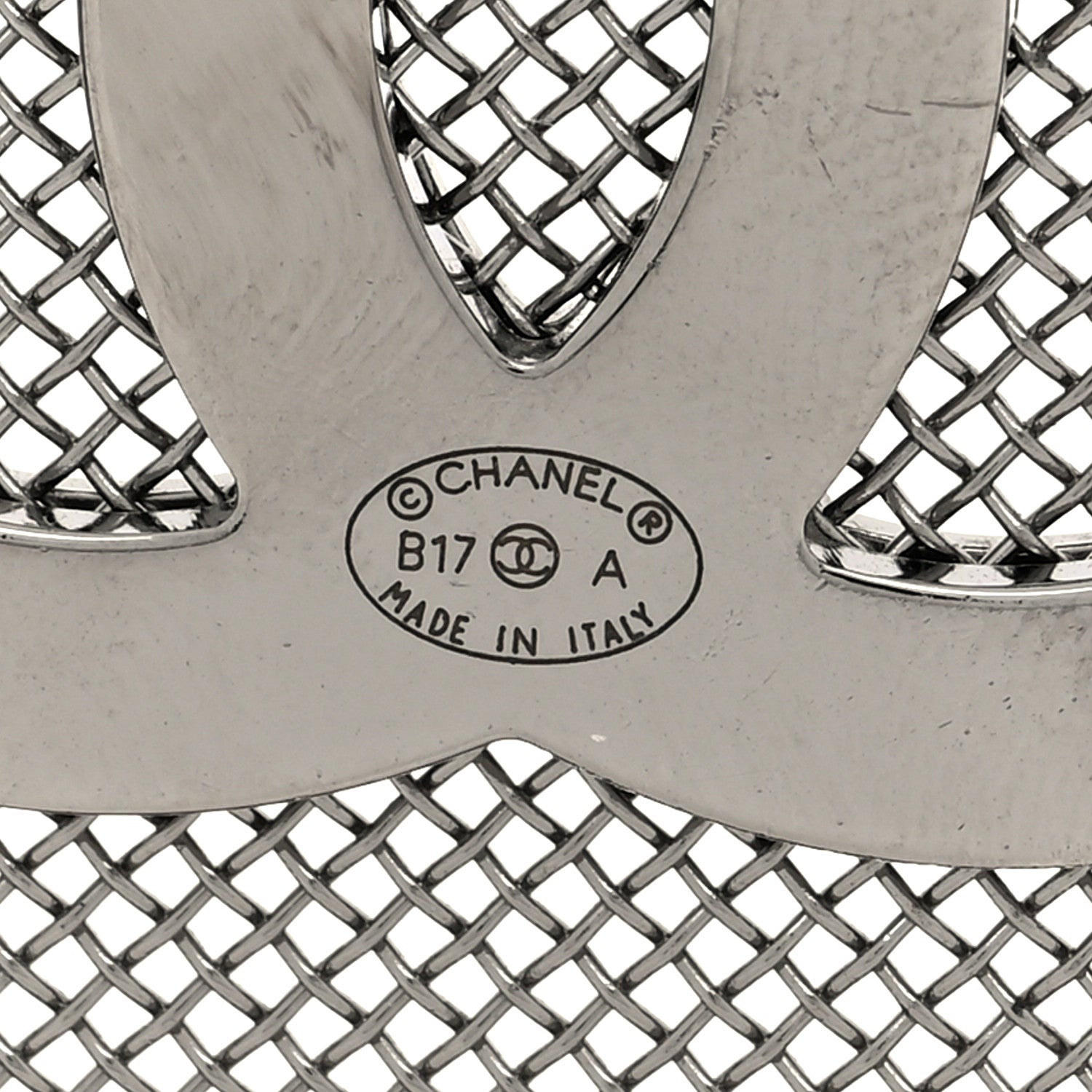 Chanel Mesh Circle CC Brooch Silver 3 of 4