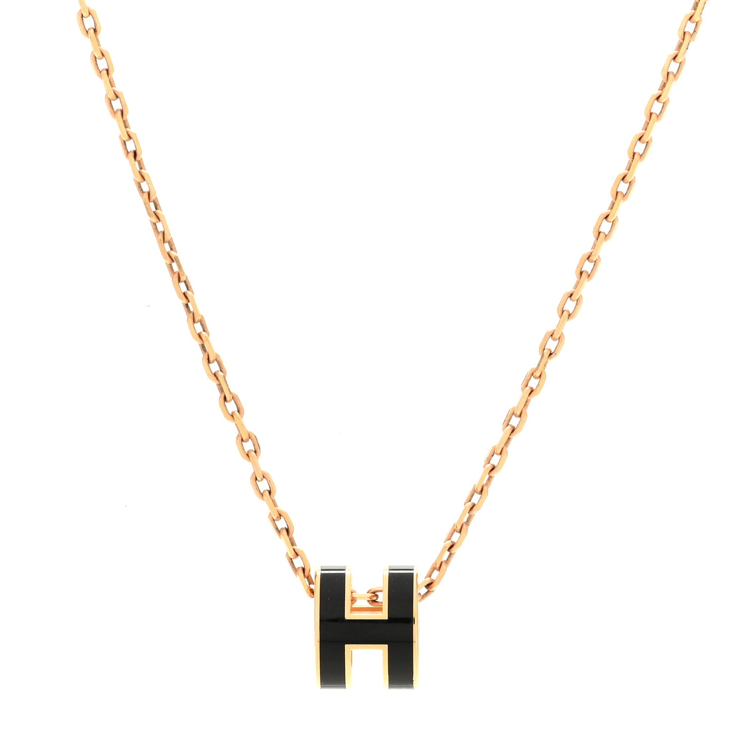 Lacquered Rose Gold Mini Pop H Pendant Necklace Black
