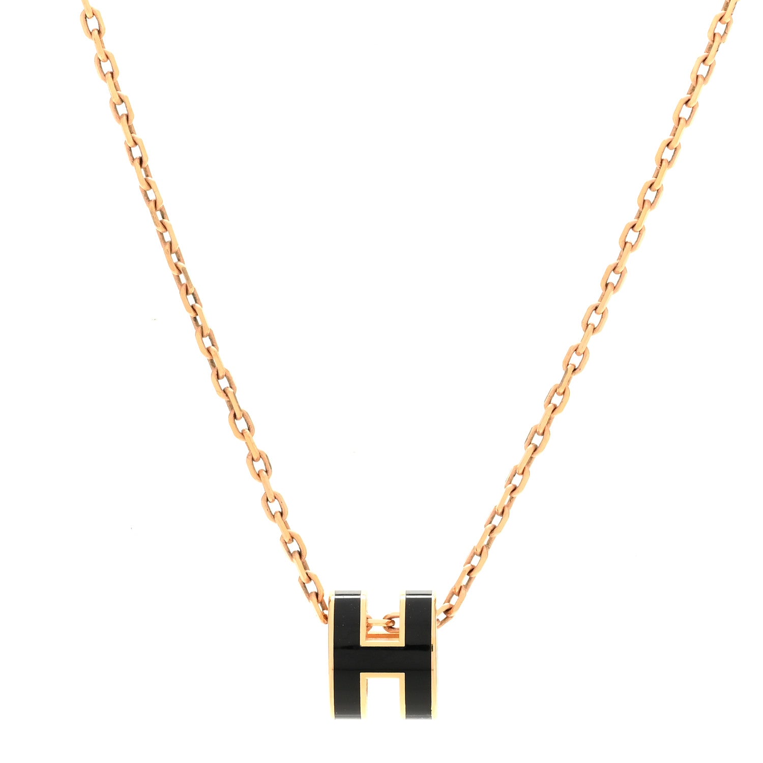 Hermes Lacquered Rose Gold Mini Pop H Pendant Necklace Black 4 of 7