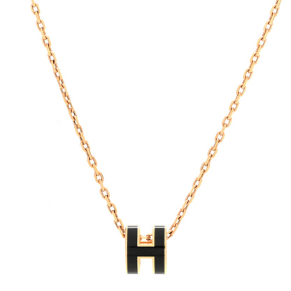Hermes Lacquered Rose Gold Mini Pop H Pendant Necklace Black 4 of 7
