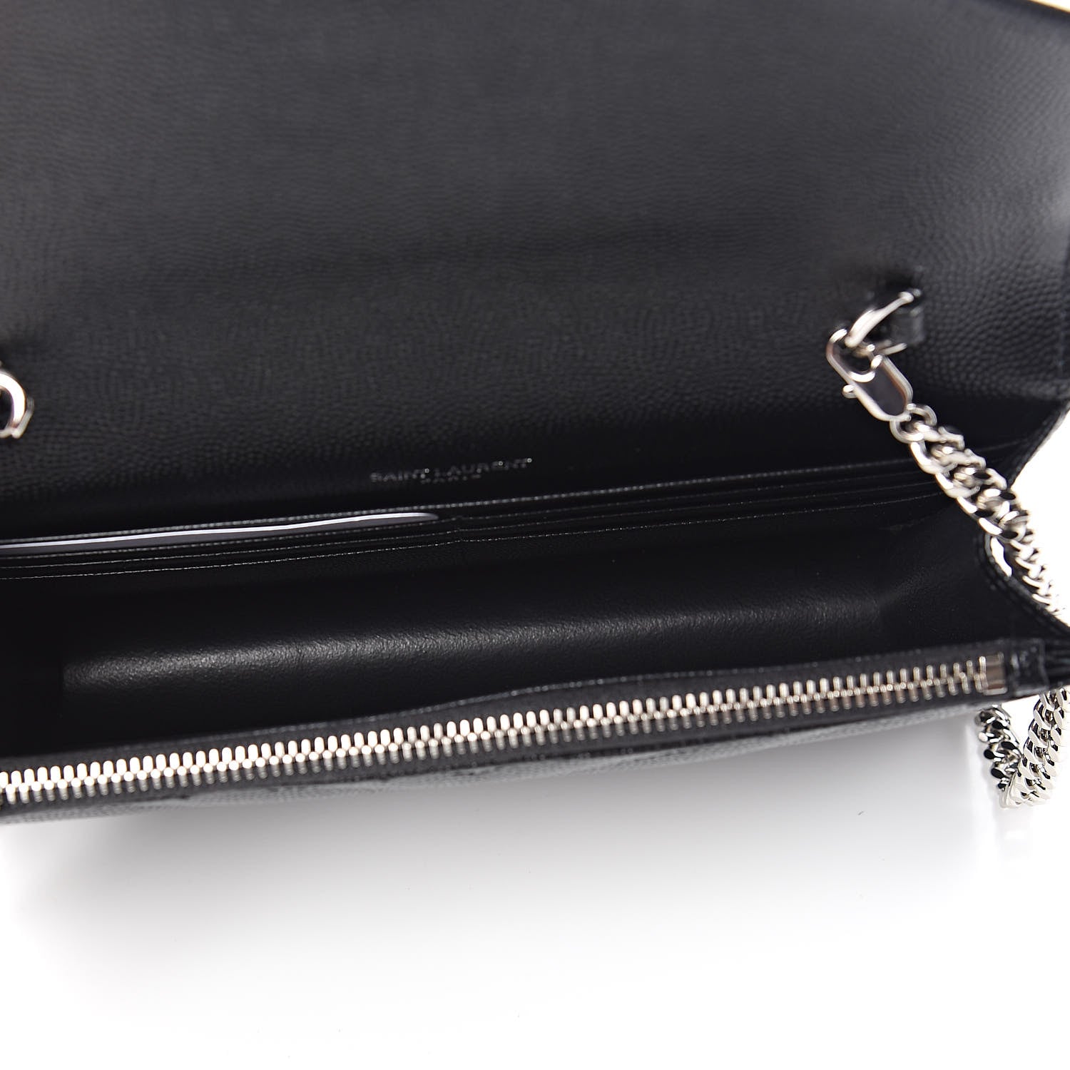Saint Laurent Grain De Poudre Matelasse Chevron Monogram Envelope Chain Wallet Black 5 of 10
