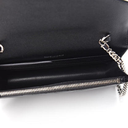 Saint Laurent Grain De Poudre Matelasse Chevron Monogram Envelope Chain Wallet Black 5 of 10