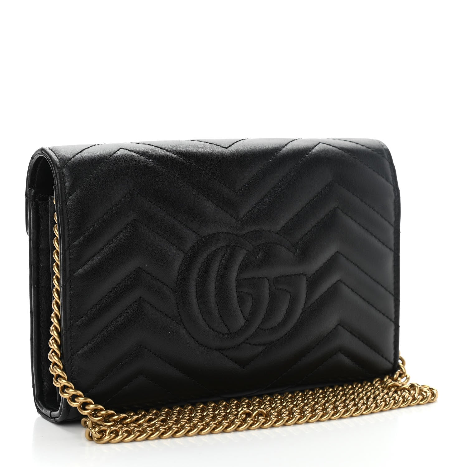 Gucci Calfskin Matelasse GG Marmont Chain Wallet Black 3 of 12