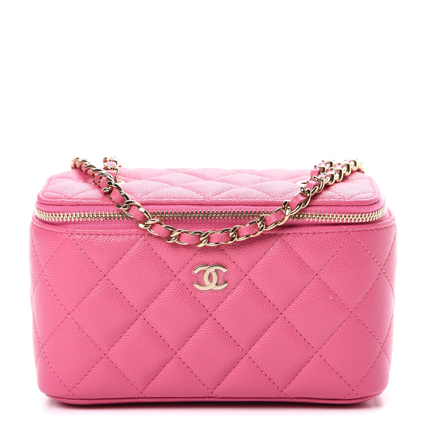 Caviar Quilted Small Vanity Case With Chain Pink