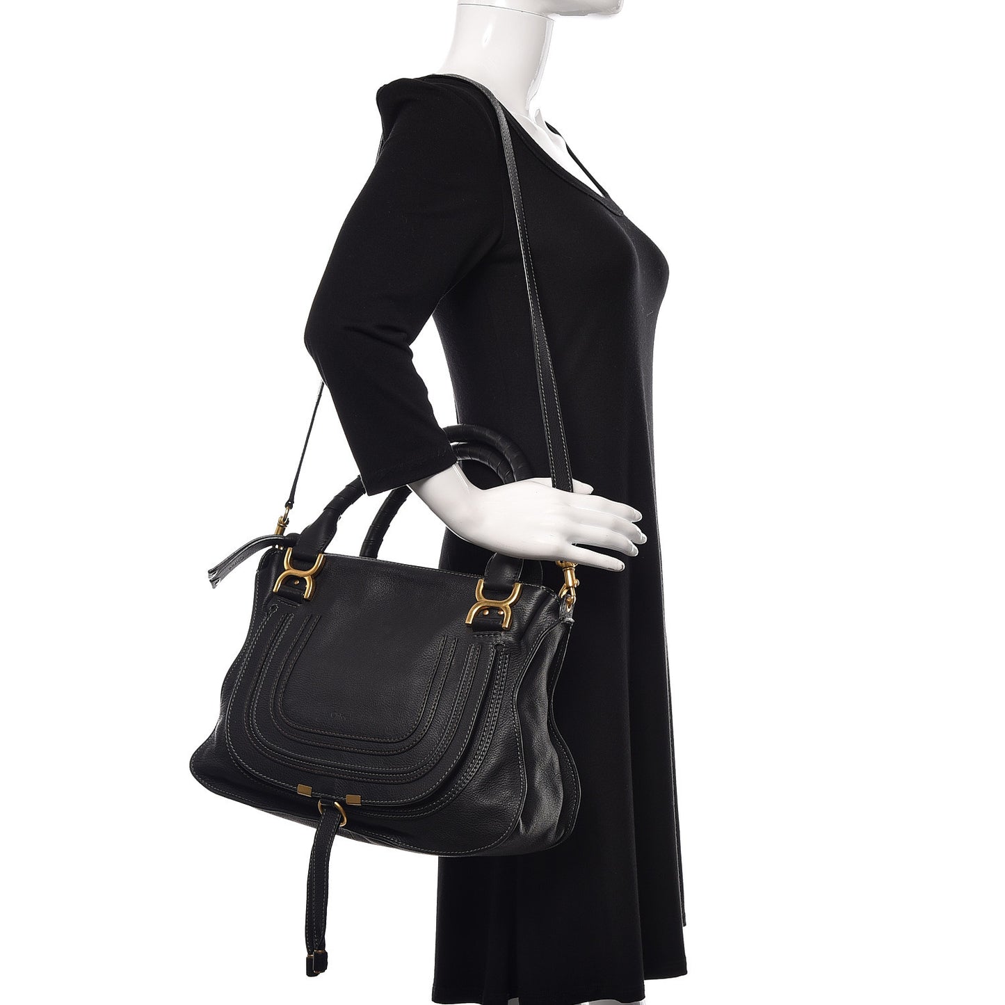 Calfskin Medium Marcie Satchel Black