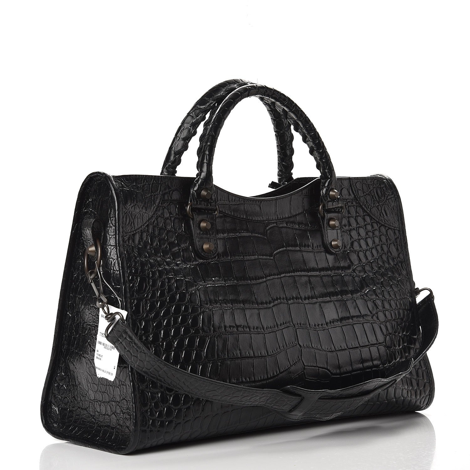 Balenciaga Calfskin Crocodile Embossed Classic Hardware City Black 4 of 8