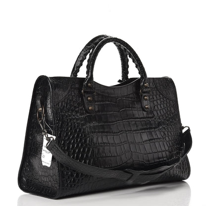 Balenciaga Calfskin Crocodile Embossed Classic Hardware City Black 4 of 8