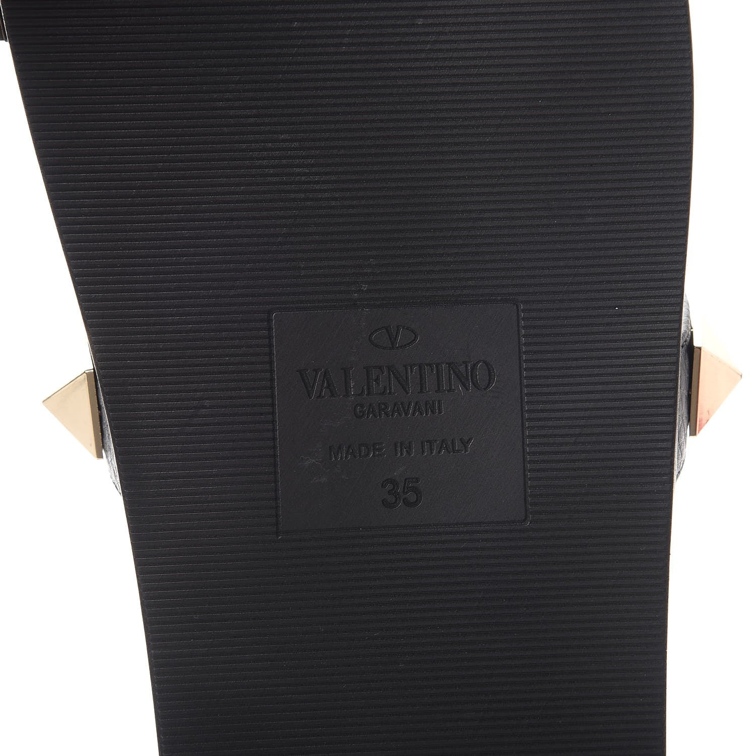 Valentino Garavani Pebbled Calfskin Macro Rockstud Lock Slide Sandals 35 Black 6 of 10