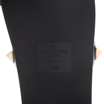 Valentino Garavani Pebbled Calfskin Macro Rockstud Lock Slide Sandals 35 Black 6 of 10