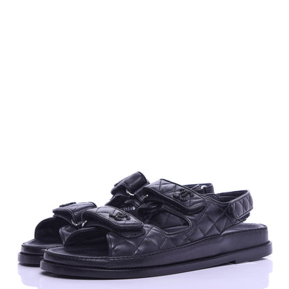 Chanel Lambskin Velcro Dad Sandals 40.5 Black 2 of 10