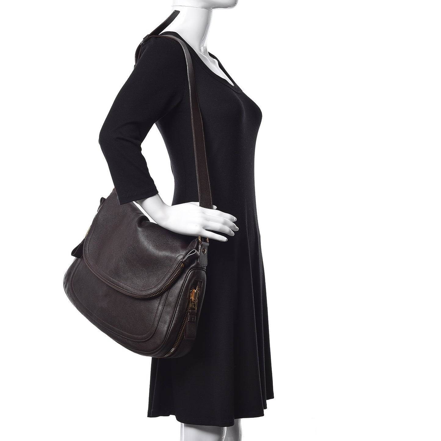 Pebbled Calfskin Large Jennifer Dark Brown
