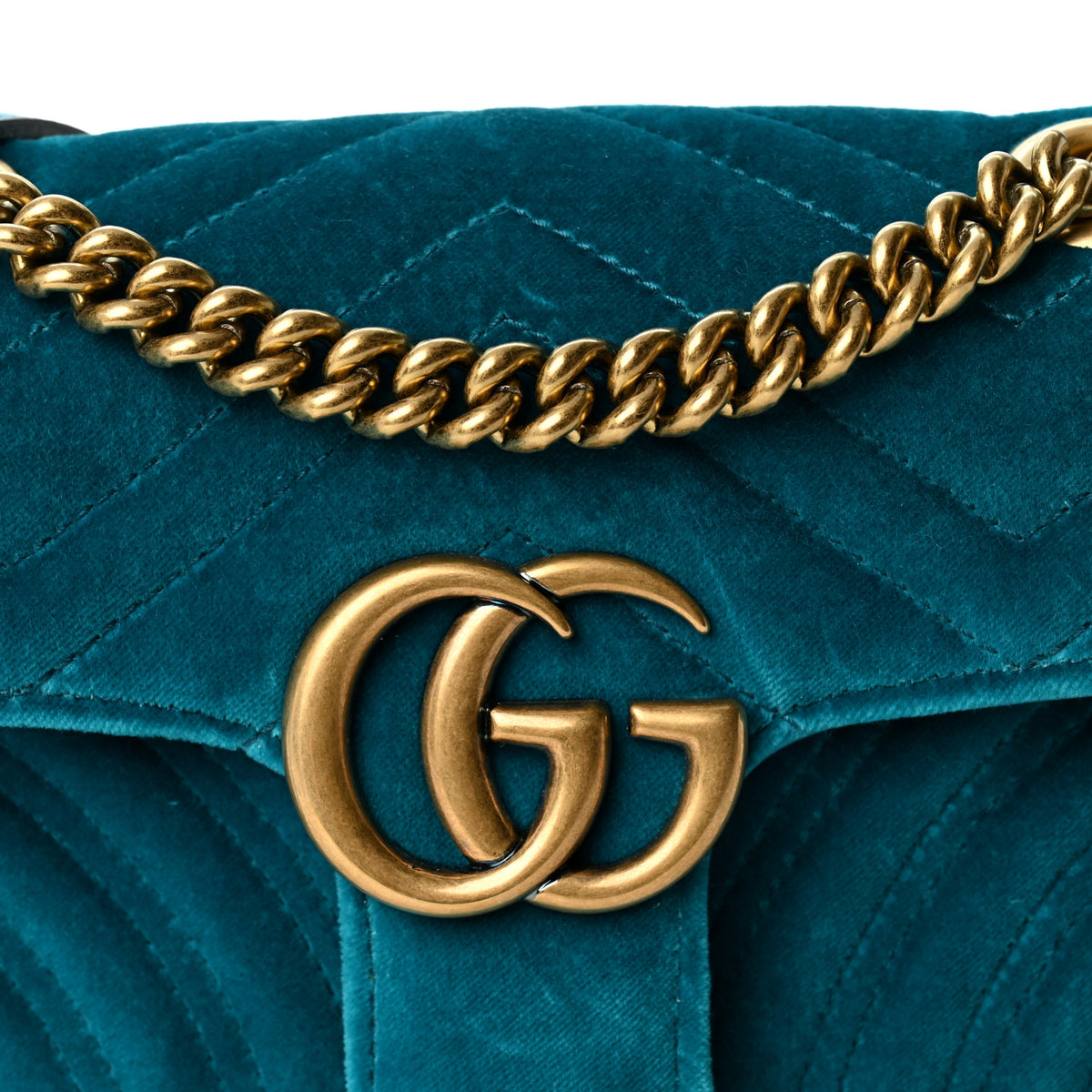 Gucci Velvet Matelasse Mini GG Marmont Shoulder Bag Pavone Cyan 8 of 10