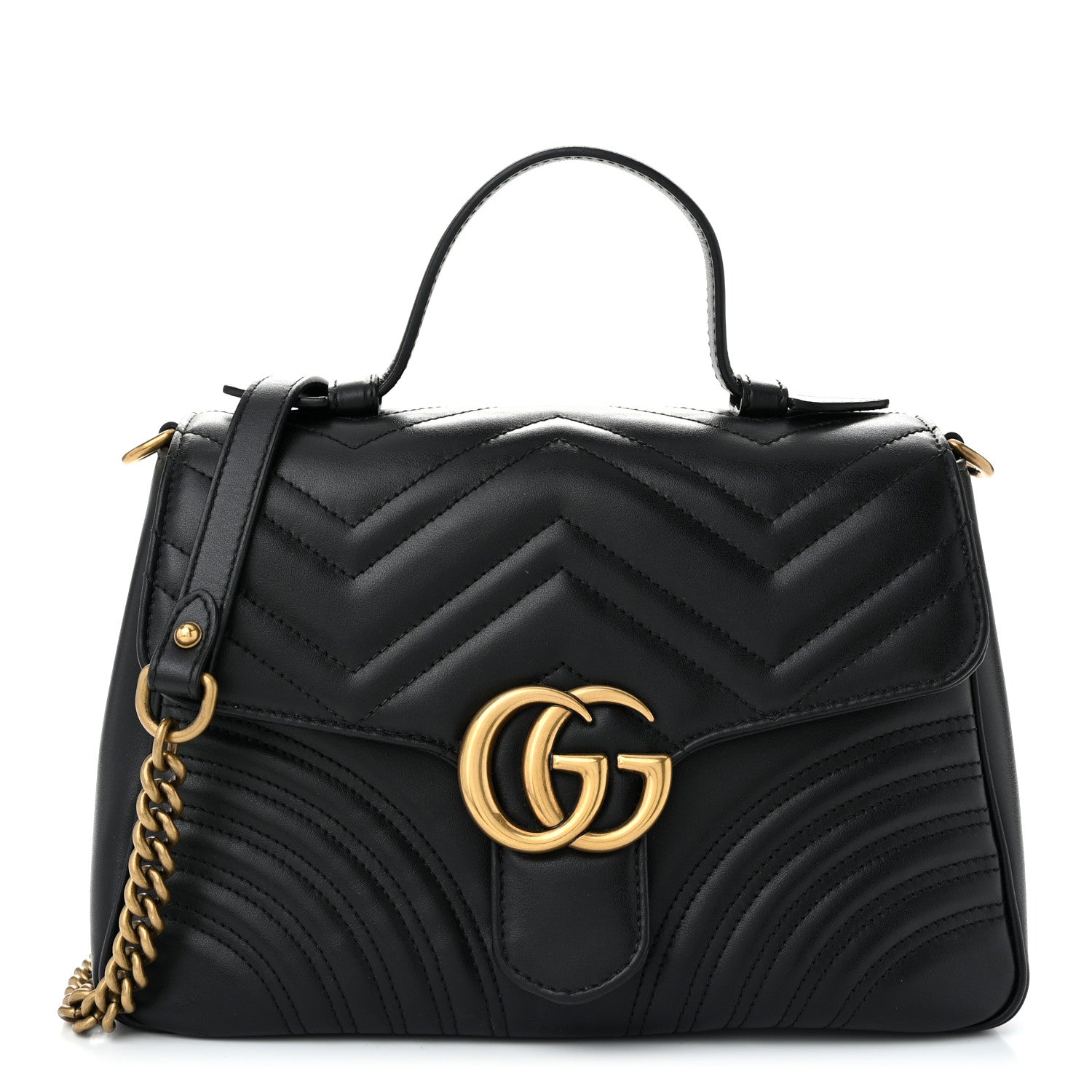 Gucci Calfskin Matelasse Small GG Marmont Top Handle Shoulder Bag Black 1 of 10