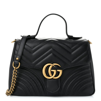 Gucci Calfskin Matelasse Small GG Marmont Top Handle Shoulder Bag Black 1 of 10