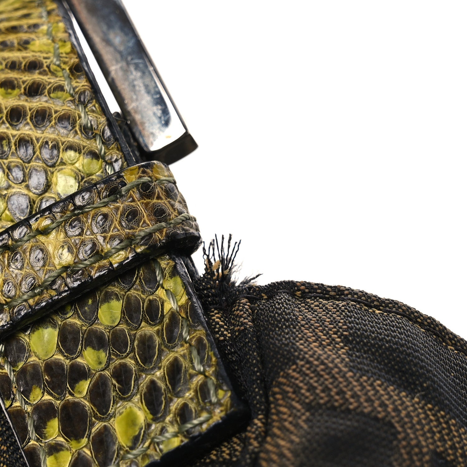 Fendi Zucca Lizard Embroidered Baguette Tobacco Green Multicolor 16 of 18