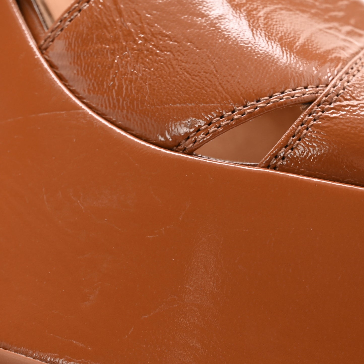 Crumpled Patent Lambskin Platform Sandals 41 Light Brown