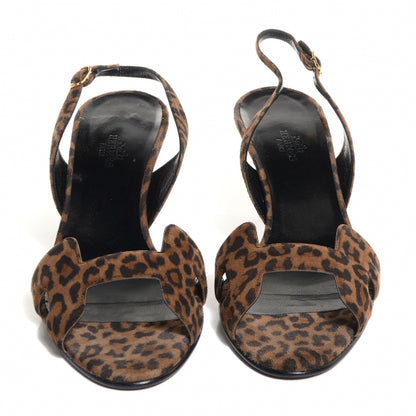 Hermes Leopardino Printed Suede Goatskin Night 70 Slingback Heels 40 2 of 6
